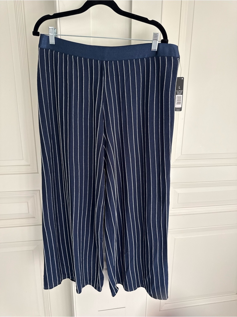 Nic & Zoe Pinstripe Wide-Leg Pants in Dark Indigo large